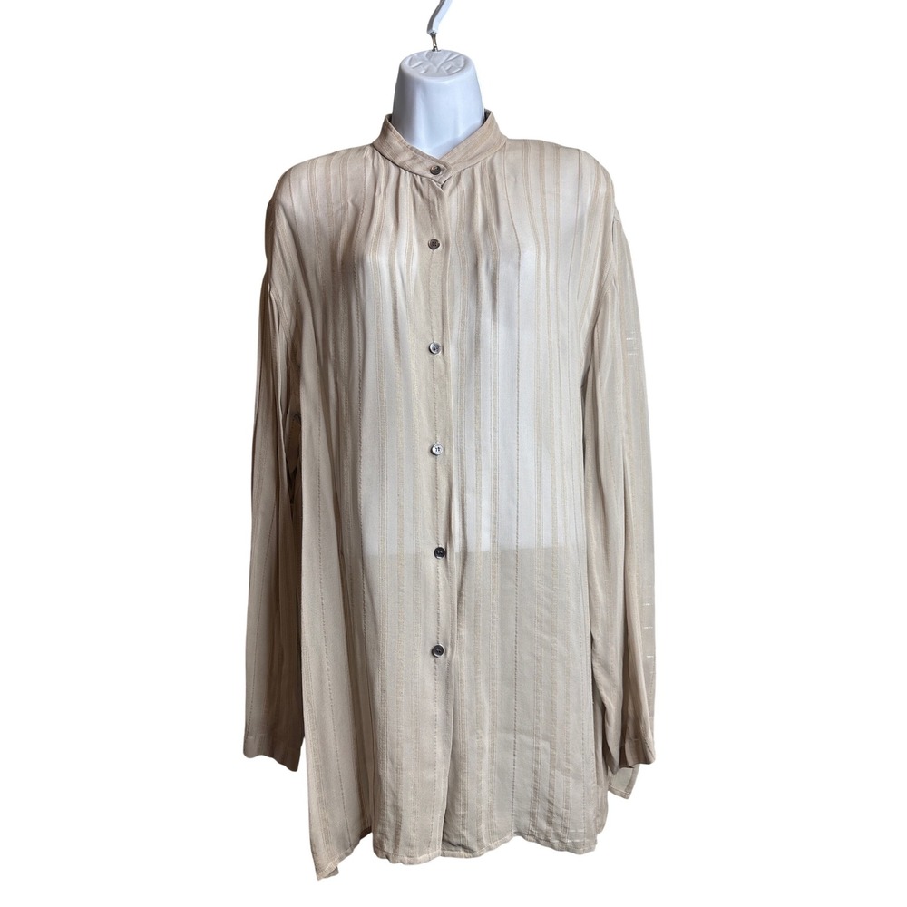 Vintage Finity Naturals II Womens Beige Tunic Top‎ Sz 1X Mandarin Collar Flowy